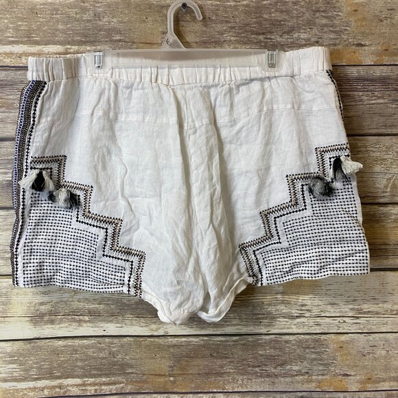 J.Crew Linen Shorts size XL Extra Large Tassel White Embroidered Elastic Waist - Picture 5 of 6
